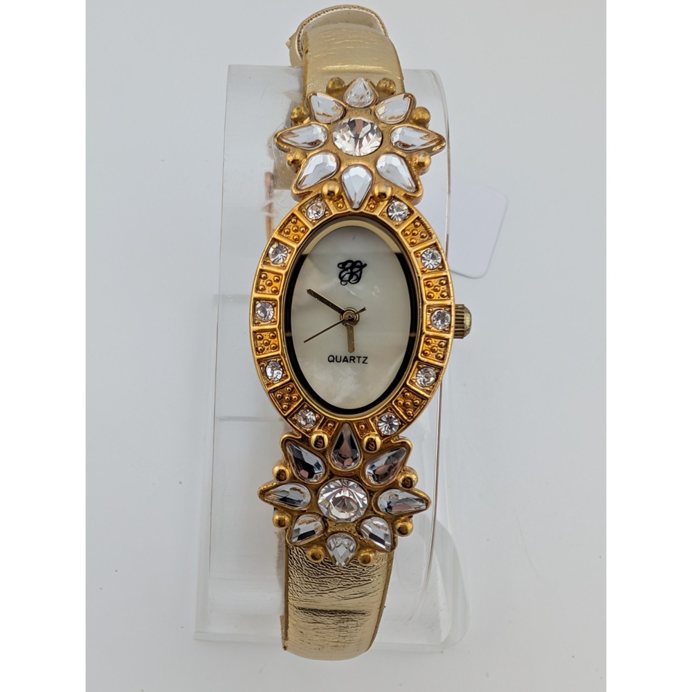 Elizabeth Taylor Rhinestone Watch Women 20mm Case Gold Band- New Battery